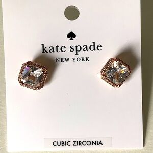 Kate Spade Save The Date Pave Princess Cut Rose Gold Stud Earrings
